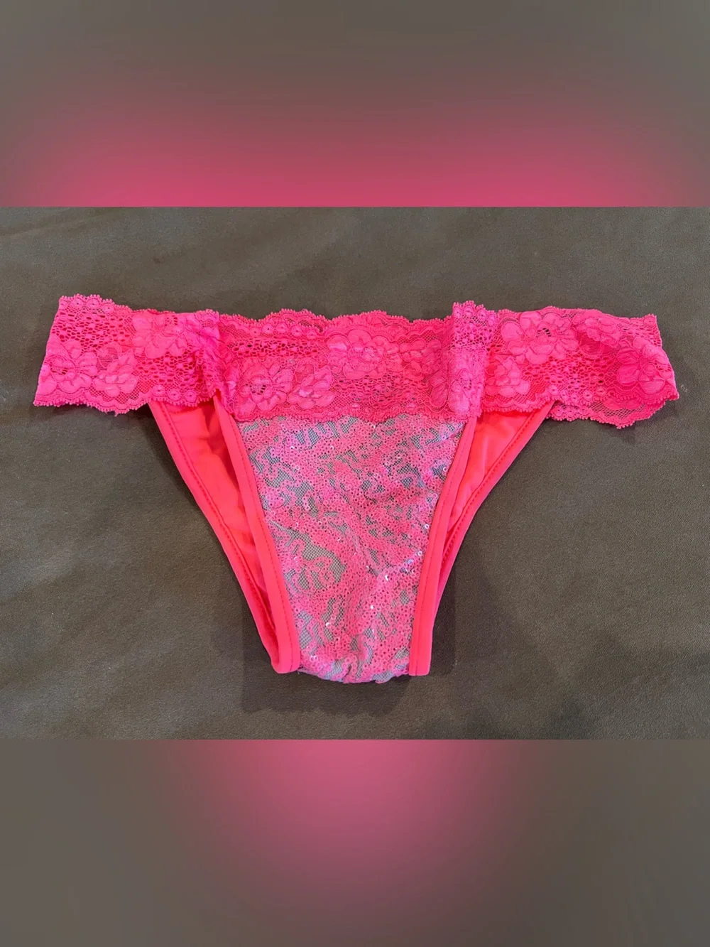 Beach Bunny Neon Pink Lace & Sequin bikini bottom